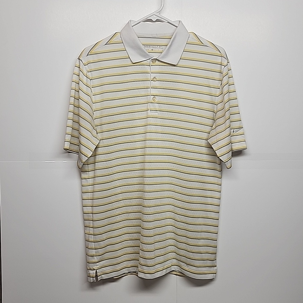 Nike Golf dri-fit sz S white/yellow,/gray Dri-Fit shirt.  Comfortable & light.